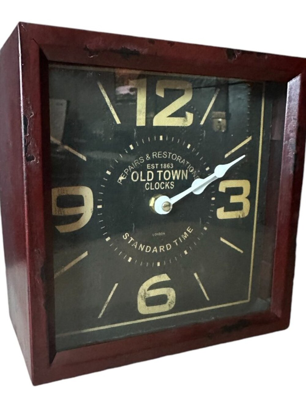 Old Town Clocks, Burgundy Metal Shelf Clock